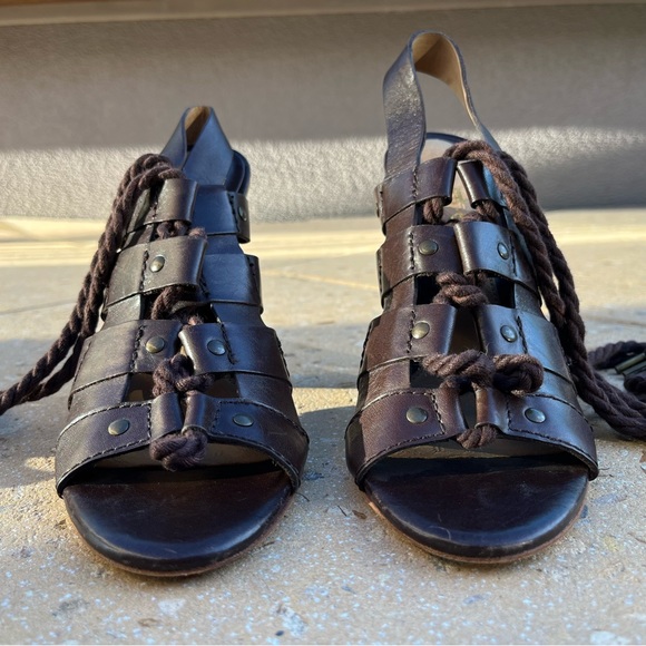 L.A.M.B. Trianna Brown Leather Lace Up Wedge Gladiator Sandals size 8 - Picture 5 of 14